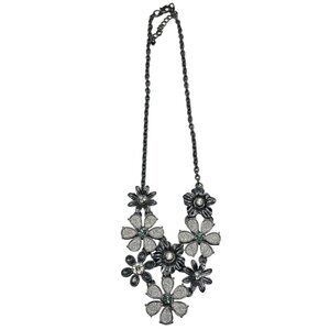 costume jewelry necklace floral black shine stones chain clasp 21" READ
